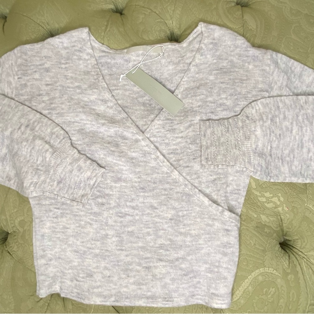 One Gray Day Ballet Style Crossover Sweater Size S Light Gray NWT